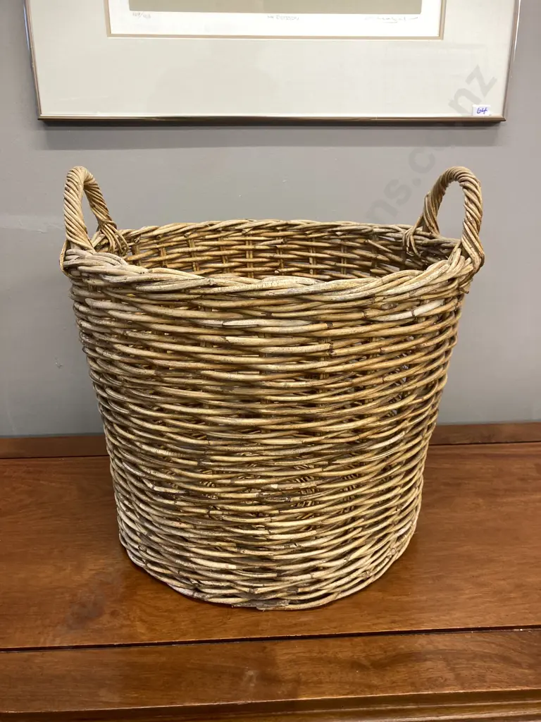 Vintage Woven Wicker Basket With Handles. 33 x 41cm Image 1++
